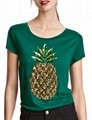 Womens Sequin Embroidery Pineapple Print Short Sleeve Reversible Sequin T-shirt
