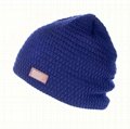 Custom Made Your Own Logo Embroidery Knit Beanie with leather patch mens
