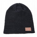 Custom Made Your Own Logo Embroidery Knit Beanie with leather patch mens