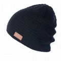 Custom Made Your Own Logo Embroidery Knit Beanie with leather patch mens