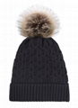 Winter fur pom pom beanie hats soft acrylic Sherpa lined knit ski hat with pom