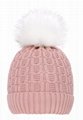 Winter fur pom pom beanie hats soft acrylic Sherpa lined knit ski hat with pom