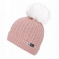 Winter fur pom pom beanie hats soft acrylic Sherpa lined knit ski hat with pom