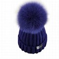 Custom purple pom beanie hats women winter slouchy cap fur biggest ball beanies