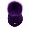 Custom purple pom beanie hats women winter slouchy cap fur biggest ball beanies