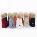 Women Hat Winter Knit Beanie Ski Cap Bobble Hat Faux Fur Pom 15cm Ball knit hat