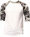 Wholesale baseball t shirt 3/4 sleeve mens raglan plain camo sleeve baseball tee