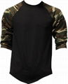 Wholesale baseball t shirt 3/4 sleeve mens raglan plain camo sleeve baseball tee