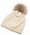 Women's Pure Cashmere beanie hat pom pom Raccoon Fur ball Slouchy Knit Beanie 