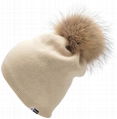 Women's Pure Cashmere beanie hat pom pom Raccoon Fur ball Slouchy Knit Beanie 