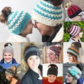 Wholesale baby and mum Crochet Ponytail Hat Messy Bun Crochet Patterns Beanies