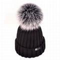 Custom real fur pom winter hat rib knit detachable acrylic ribbed beanie tuque