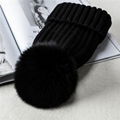 Custom real fur pom winter hat rib knit detachable acrylic ribbed beanie tuque