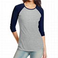 Custom 3/4 length sleeve t-shirt blank Scoop Neck raglan baseball t shirt women