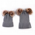 Wholesale mother and baby rib knit fur pom pom beanie womens beanies hat