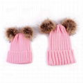 Wholesale mother and baby rib knit fur pom pom beanie womens beanies hat