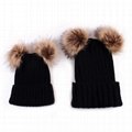 Wholesale mother and baby rib knit fur pom pom beanie womens beanies hat