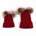 Wholesale mother and baby rib knit fur pom pom beanie womens beanies hat