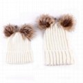Wholesale mother and baby rib knit fur pom pom beanie womens beanies hat