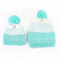 Hot sale baby and mother two tone knitted pom beanie stretch skull winter hat