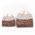 Hot sale baby and mother two tone knitted pom beanie stretch skull winter hat