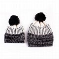 Hot sale baby and mother two tone knitted pom beanie stretch skull winter hat