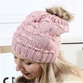 Wholesale fur pompom hat Toddler Baby Kids Warm Winter Wool Crochet Knit Beanie