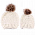 Wholesale fur pompom hat Toddler Baby Kids Warm Winter Wool Crochet Knit Beanie