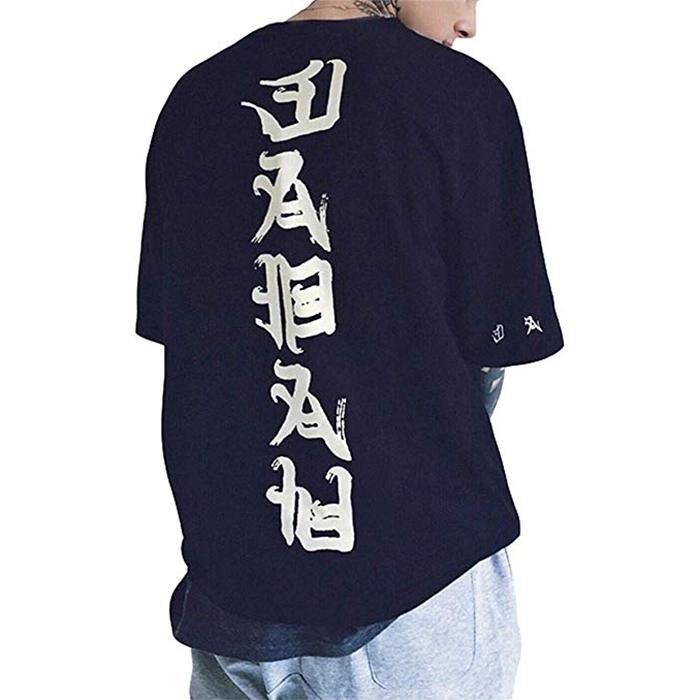 New Style Custom Mens Hipster T Shirt Hip Hop Graphic Japanese Letter Print 4