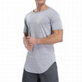 Mens Gym Short Shirt Extended Elong Drop Tail Scallop Curved Hem T shirt 