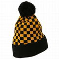 Hot sale checkered pom pom beanie soft touch thermal winter hats cuffed beanie