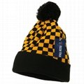 Hot sale checkered pom pom beanie soft touch thermal winter hats cuffed beanie