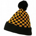 Hot sale checkered pom pom beanie soft touch thermal winter hats cuffed beanie