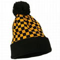 Hot sale checkered pom pom beanie soft touch thermal winter hats cuffed beanie