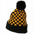 Hot sale checkered pom pom beanie soft touch thermal winter hats cuffed beanie