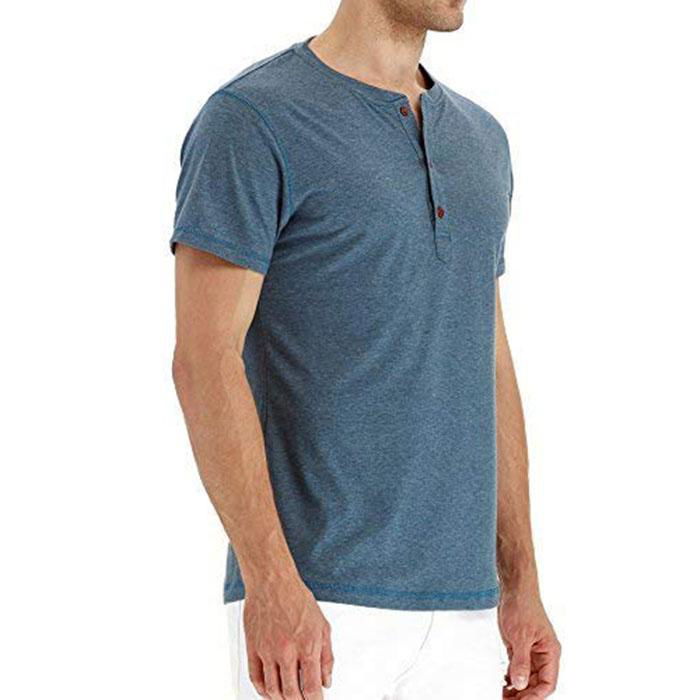 Men's Casual Slim Fit Short Sleeve T-Shirts Cotton Plain Tshirt Mens Henley 4