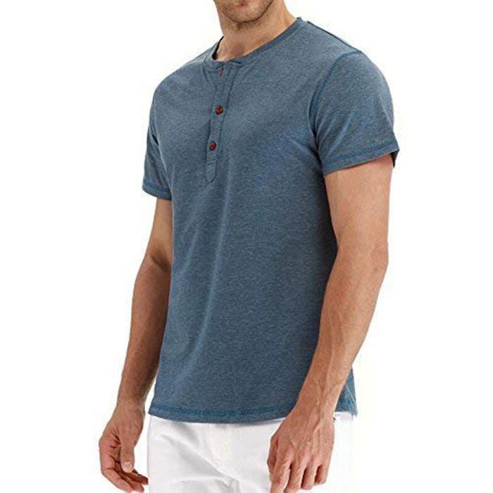 Men's Casual Slim Fit Short Sleeve T-Shirts Cotton Plain Tshirt Mens Henley 5