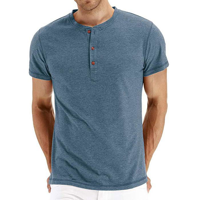 Men's Casual Slim Fit Short Sleeve T-Shirts Cotton Plain Tshirt Mens Henley