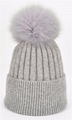 Wholesale cashmere hat beanie fox fur pom beanie warm winter knitted ski cap