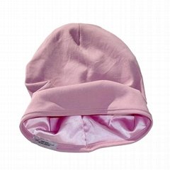 Soft pink blank Satin Lined Beanie Cancer Chemo Custom Tags satin hat 