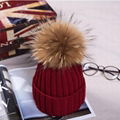 Classic real fur pom pom winter hat knitted beanie warm ski cap top ball tuque 