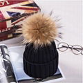 Classic real fur pom pom winter hat knitted beanie warm ski cap top ball tuque 