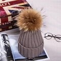 Classic real fur pom pom winter hat knitted beanie warm ski cap top ball tuque 