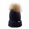 Classic real fur pom pom winter hat knitted beanie warm ski cap top ball tuque 