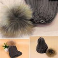 Classic real fur pom pom winter hat knitted beanie warm ski cap top ball tuque 