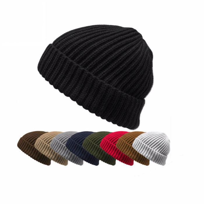 Wholesale plain beanie custom fisherman winter knitted hat crochet cuff beanies 