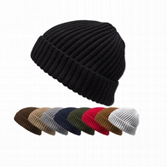 Wholesale plain beanie custom fisherman winter knitted hat crochet cuff beanies