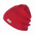 Custom Made Your Own Logo Embroidery Knit Beanie with leather patch 