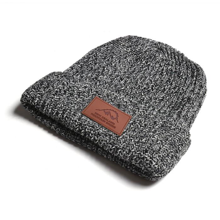 Custom Wool Heather Grey Knitted Ribbed Toque Beanie Leather Label Keep Warm  2