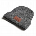 Custom Wool Heather Grey Knitted Ribbed Toque Beanie Leather Label Keep Warm 